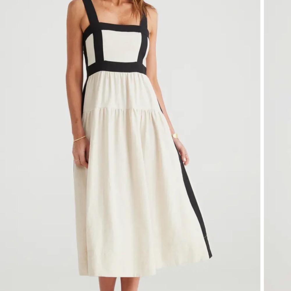 Elegant Black and Cream Midi Dress